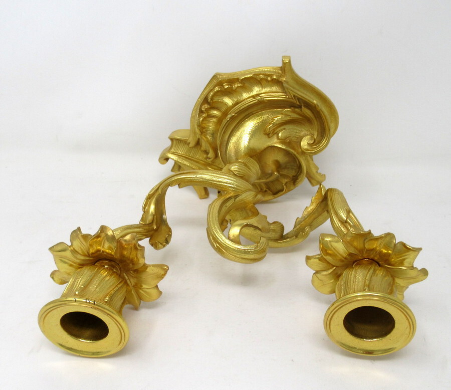 Antique Antique Pair French Ormolu Dore Bronze Twin Light Candelabra Candlesticks 19 Ct