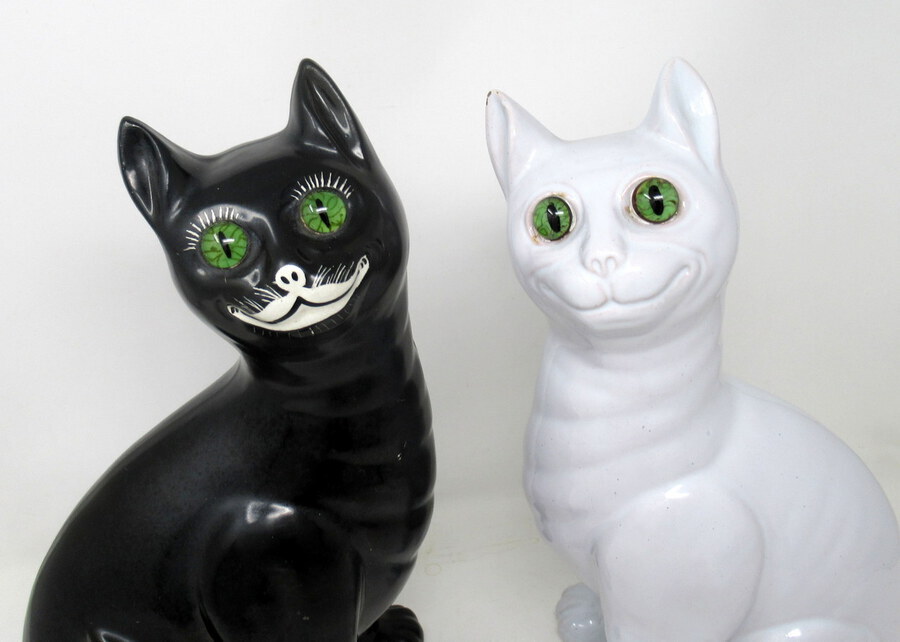 Antique Pair Faience Pottery Cats by Emile Galle Provenance Lord Iveagh Guinness Family