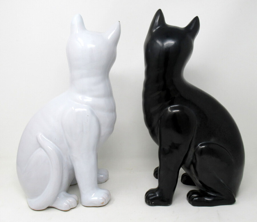 Antique Pair Faience Pottery Cats by Emile Galle Provenance Lord Iveagh Guinness Family