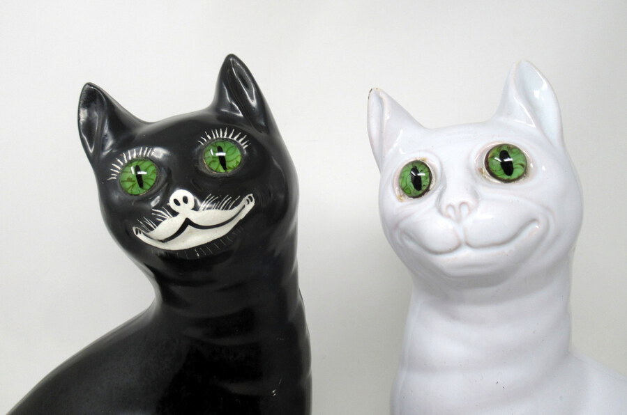 Antique Pair Faience Pottery Cats by Emile Galle Provenance Lord Iveagh Guinness Family