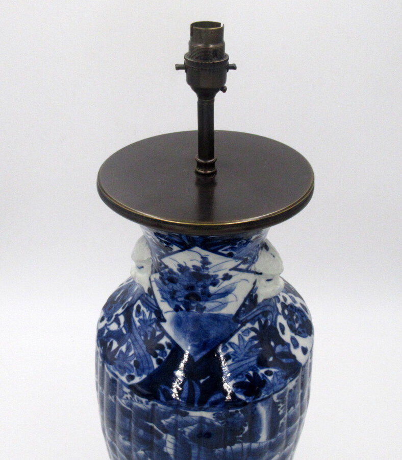 Antique Antique Blue and White Porcelain Bronze Table Lamp Chinese Japanese European