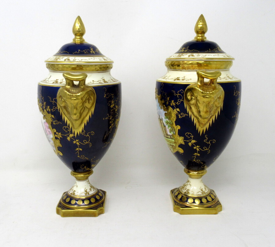 Antique Fine Pair Coalport Urns Hand Painted Signed Norman Lear Malcolm Harnett 20thCt