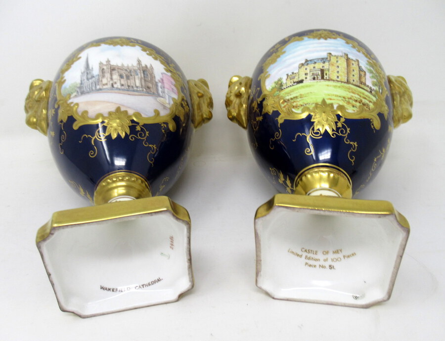 Antique Fine Pair Coalport Urns Hand Painted Signed Norman Lear Malcolm Harnett 20thCt