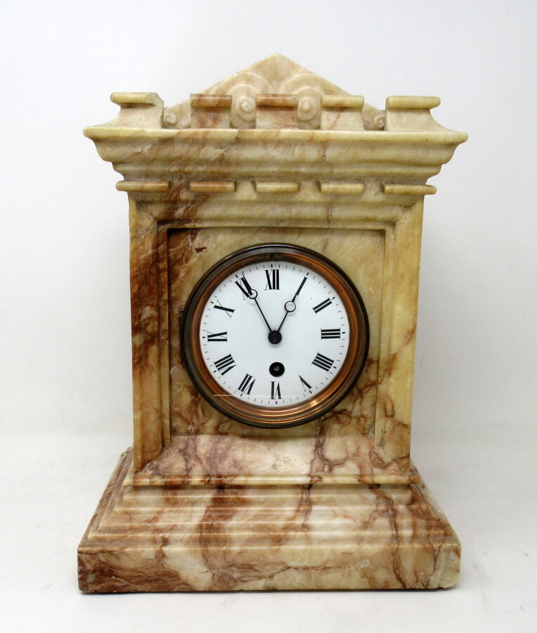 Antique  Antique French Carved Marble Architectural Castle Form Mantle Clock Timepiece 