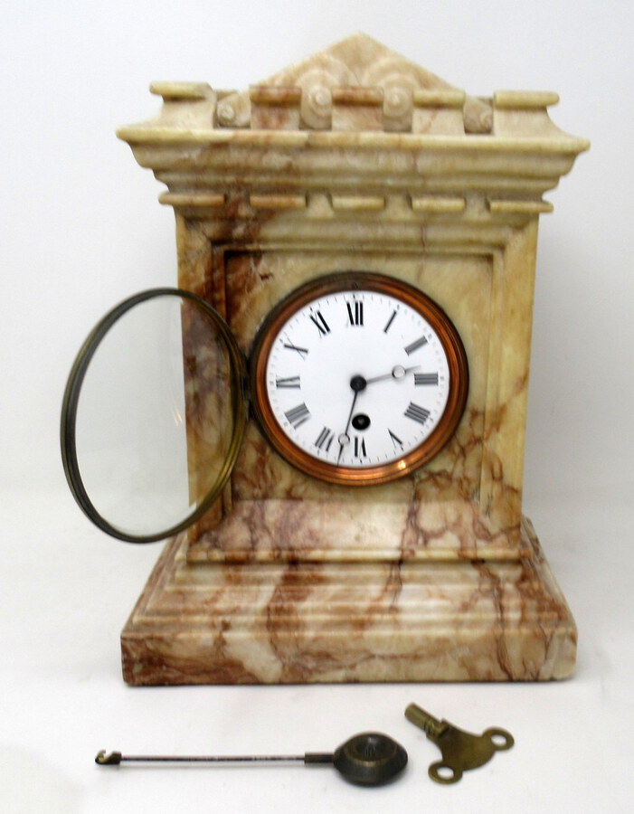 Antique  Antique French Carved Marble Architectural Castle Form Mantle Clock Timepiece 