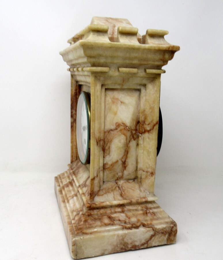 Antique  Antique French Carved Marble Architectural Castle Form Mantle Clock Timepiece 