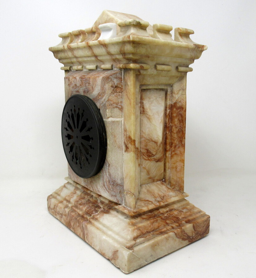 Antique  Antique French Carved Marble Architectural Castle Form Mantle Clock Timepiece 