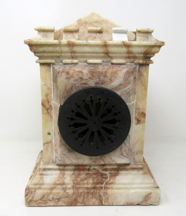 Antique  Antique French Carved Marble Architectural Castle Form Mantle Clock Timepiece 