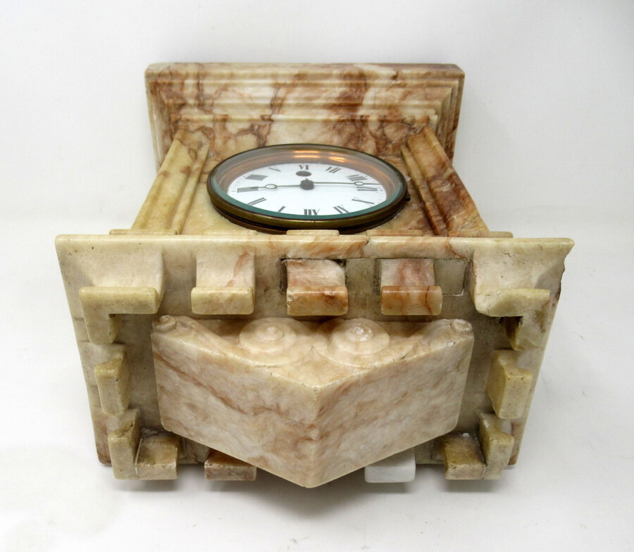 Antique  Antique French Carved Marble Architectural Castle Form Mantle Clock Timepiece 