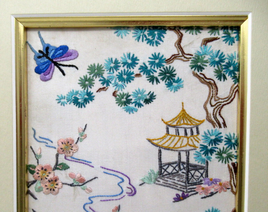 Antique Antique Pair of Chinese Hand Embroidered Silk Pictures Panels Irish Interest  