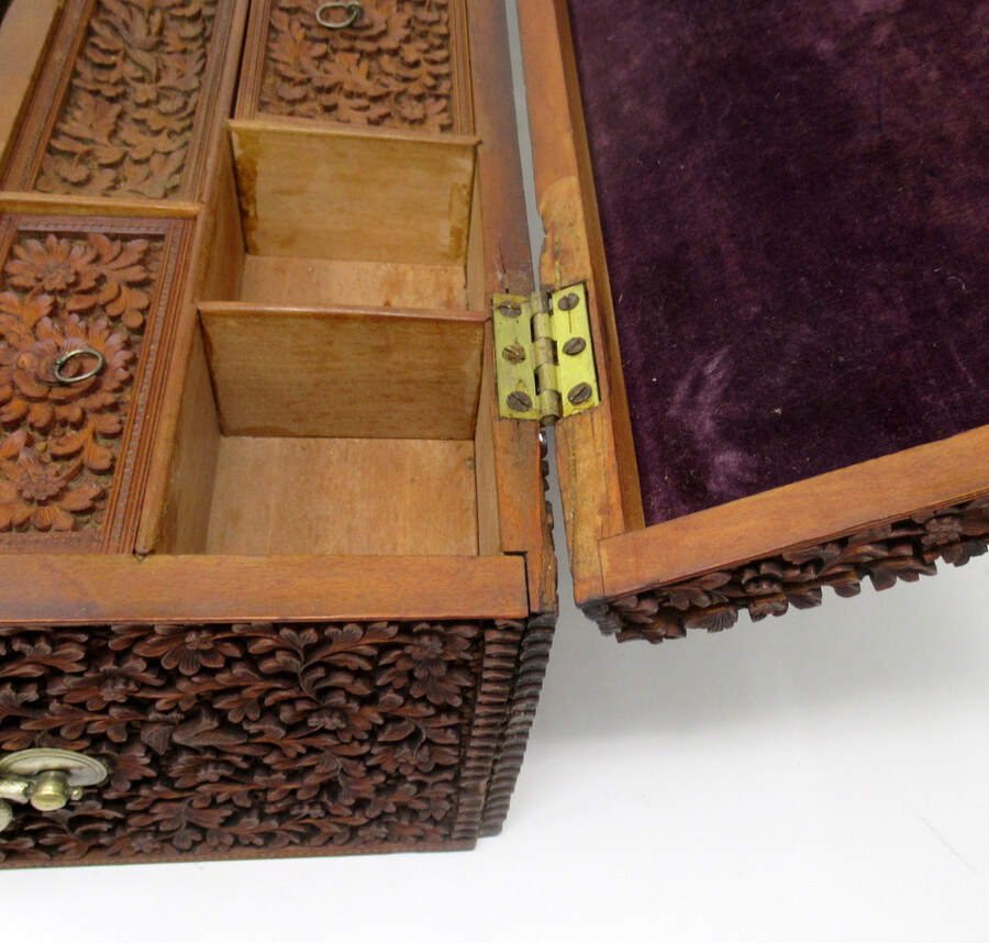 Antique Antique Anglo-Indian Bombay Carved Sandalwood Writing Slope Box Mid 19thCentury 