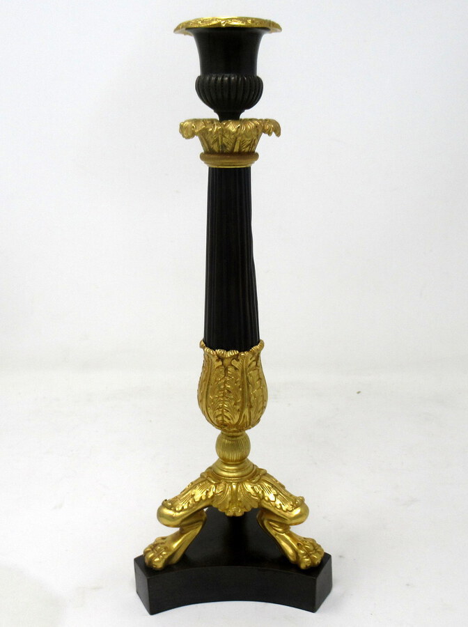 Antique Antique Pair of French Empire Ormolu Patinated Bronze Dore Candlesticks Regency  