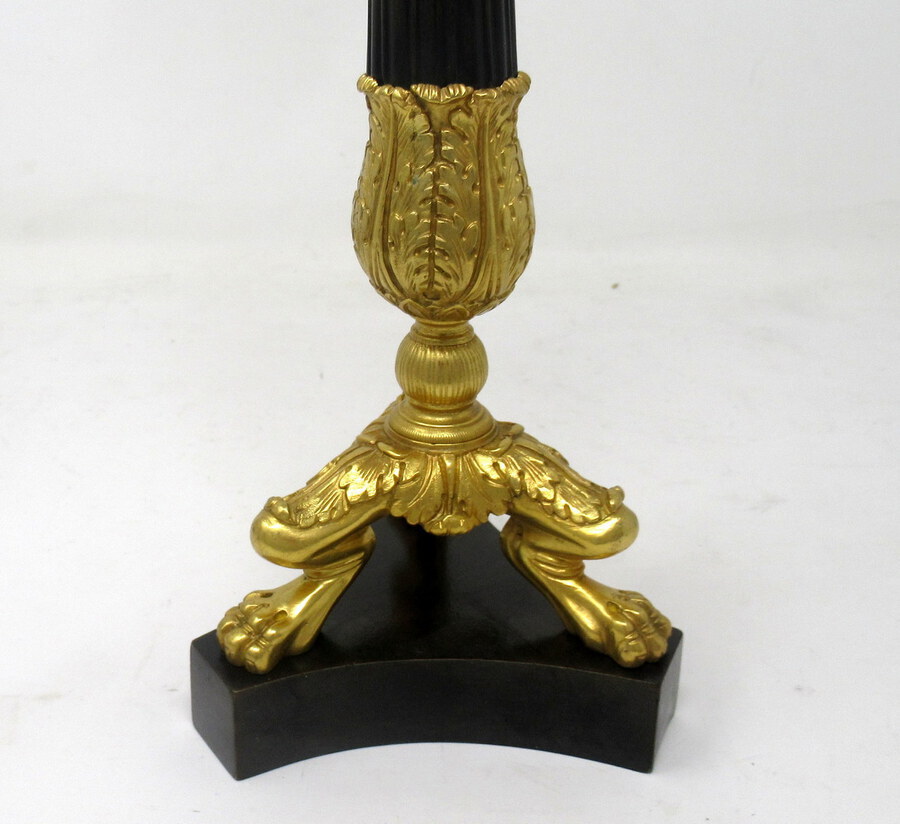 Antique Antique Pair of French Empire Ormolu Patinated Bronze Dore Candlesticks Regency  