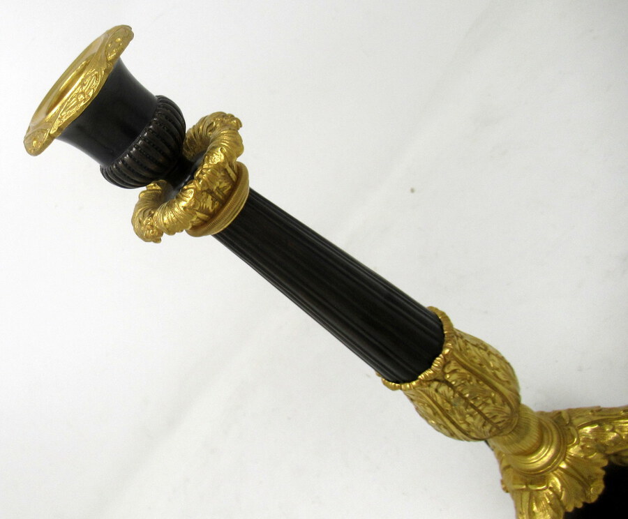 Antique Antique Pair of French Empire Ormolu Patinated Bronze Dore Candlesticks Regency  