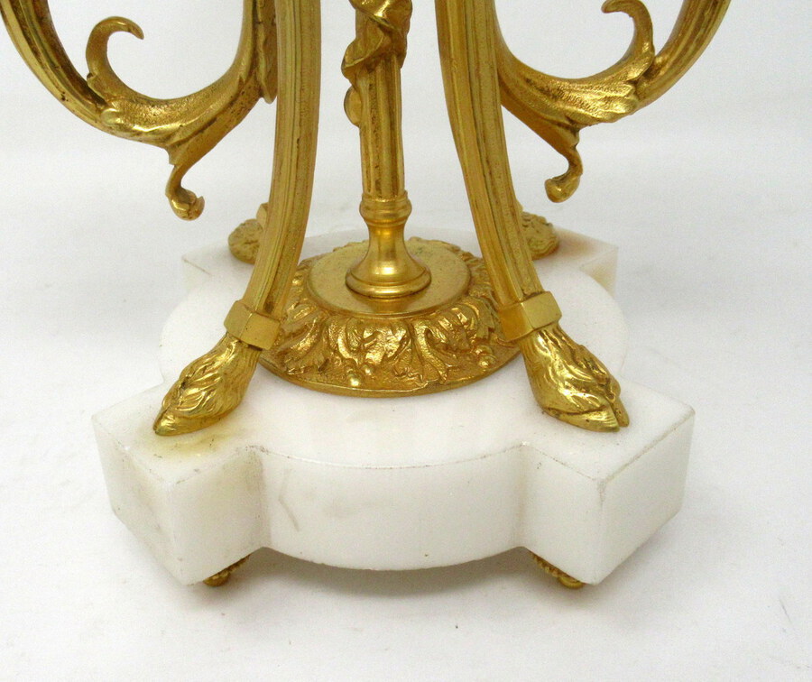 Antique Pair French Ormolu White Marble Twin Arm Garniture Candelabra Candlesticks 19th Century