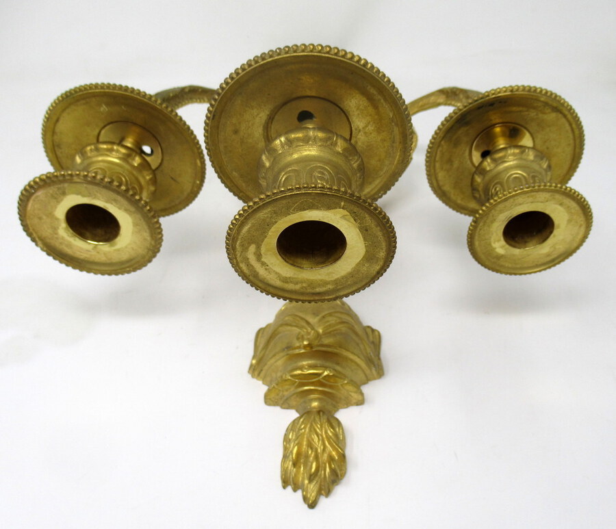 Antique Antique Pair of French Gilt Bronze Three Light Wall Candle Sconces 19th Century