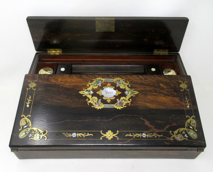 Antique Irish Coromandel Mother of Pearl Writing Slope Box by Austins Dublin, circa 1860