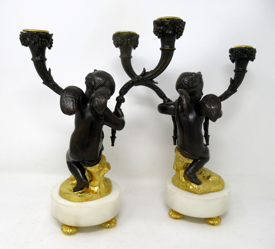 Antique Antique Pair French Gilt Bronze Ormolu Twin Light Candelabra Clodion Grand Tour