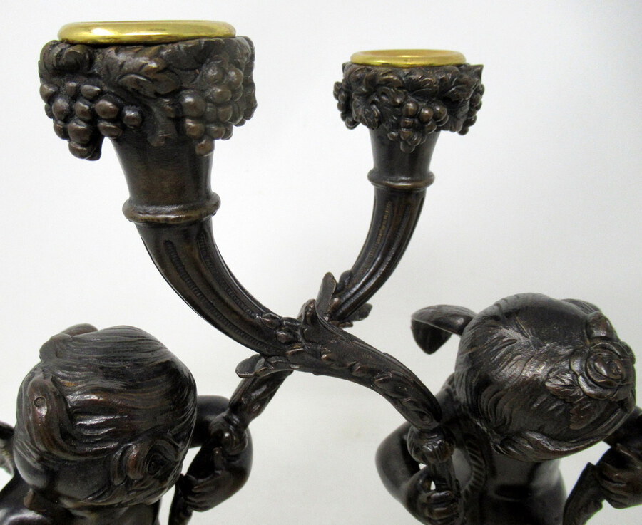 Antique Antique Pair French Gilt Bronze Ormolu Twin Light Candelabra Clodion Grand Tour