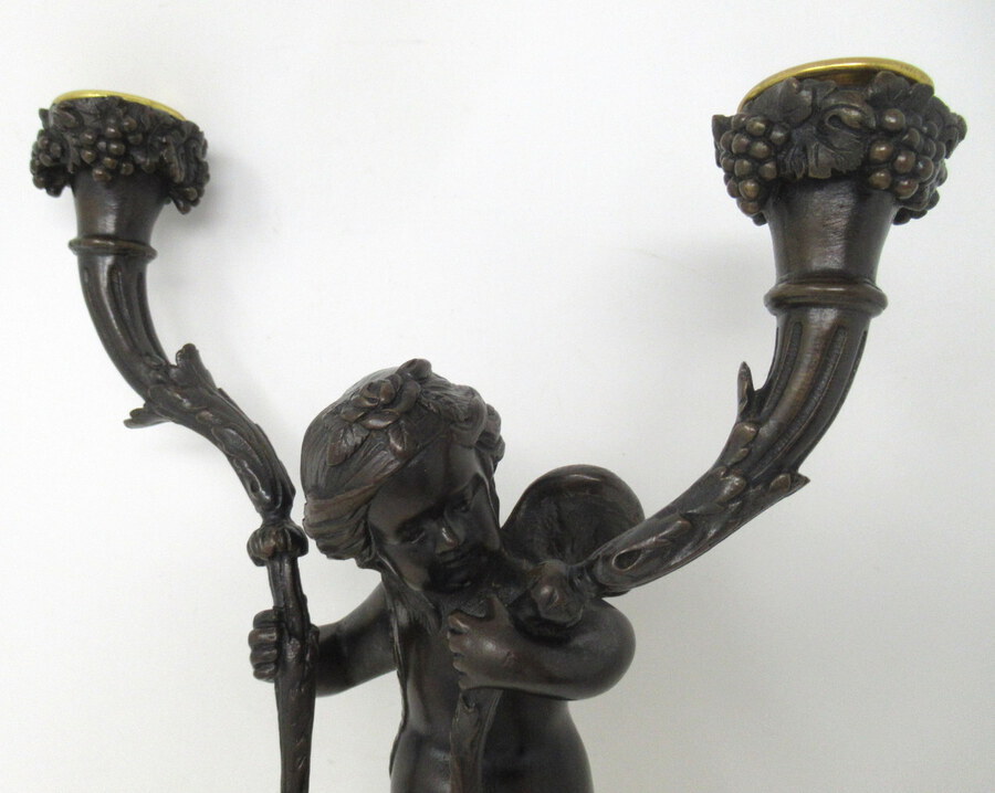 Antique Antique Pair French Gilt Bronze Ormolu Twin Light Candelabra Clodion Grand Tour