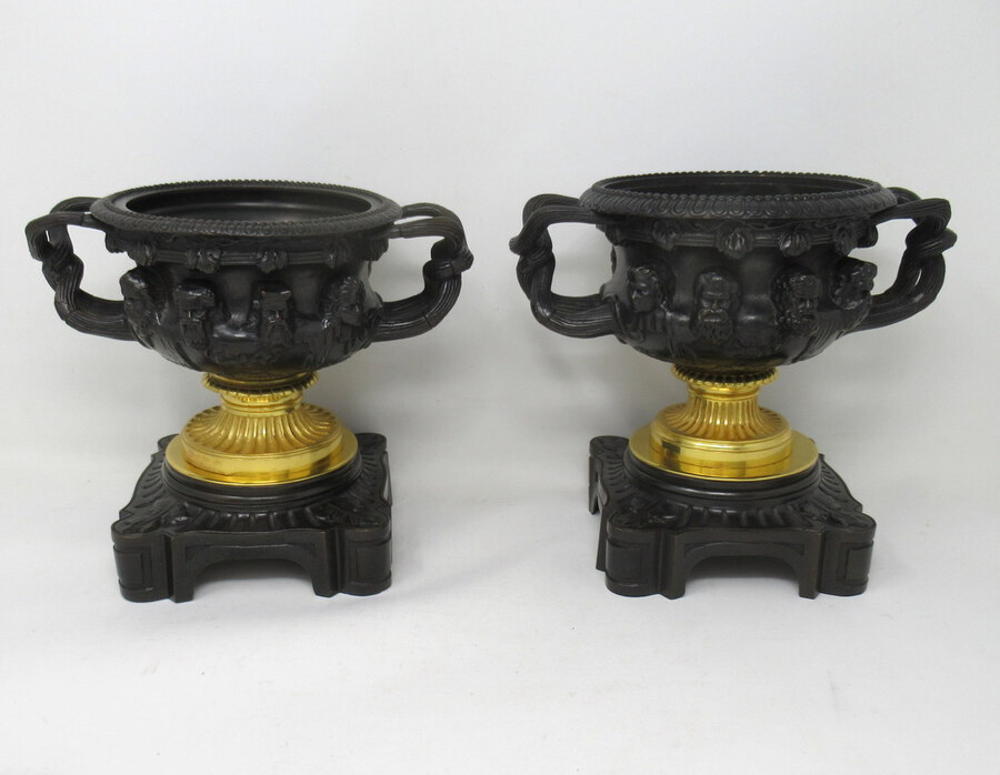 Antique Antique Pair French Ormolu Bronze Warwick Albani Grand Tour Vases Urns Clodion