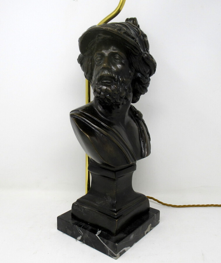 Antique Attrib Benedetto Boschetti Bronze Male Bust of Ajax Greek Lamp Mythological Hero