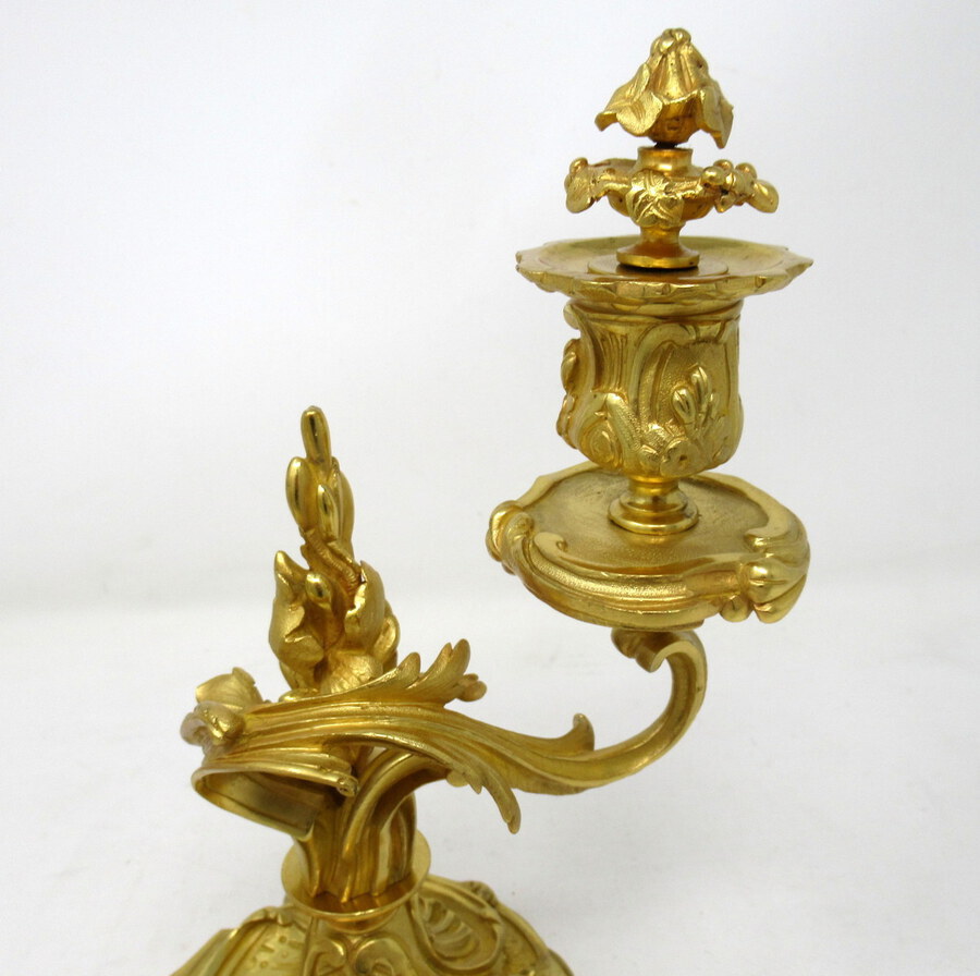 Antique Pair French Ormolu Gilt Bronze Rococo Candlesticks Manner of Juste Aurele Meissonier