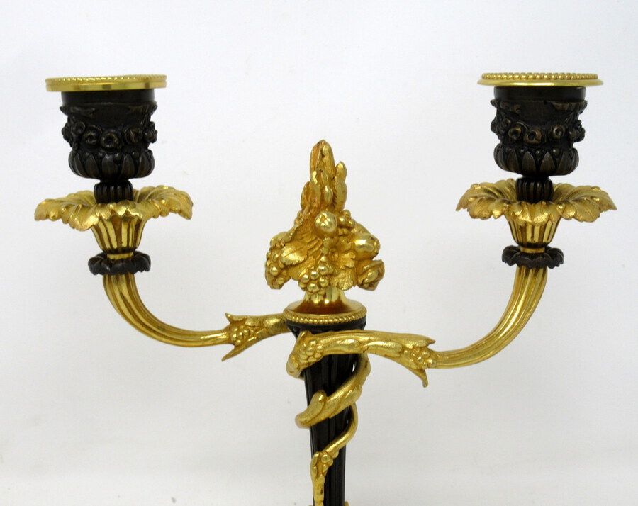 Antique Antique Pair French Ormolu Bronze Twin Arm Candelabra 19th Ct