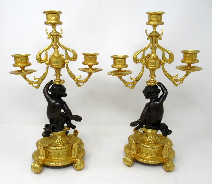 Antique ntique Pair French Sevres Porcelain Gilt Bronze Cherub Candelabra Candlesticks