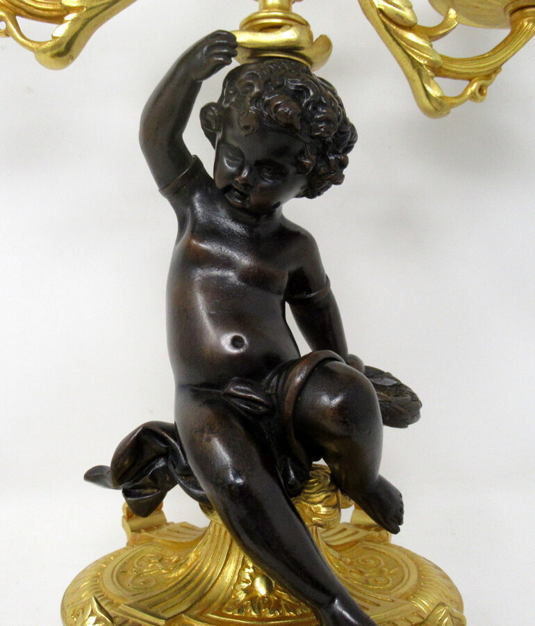 Antique ntique Pair French Sevres Porcelain Gilt Bronze Cherub Candelabra Candlesticks