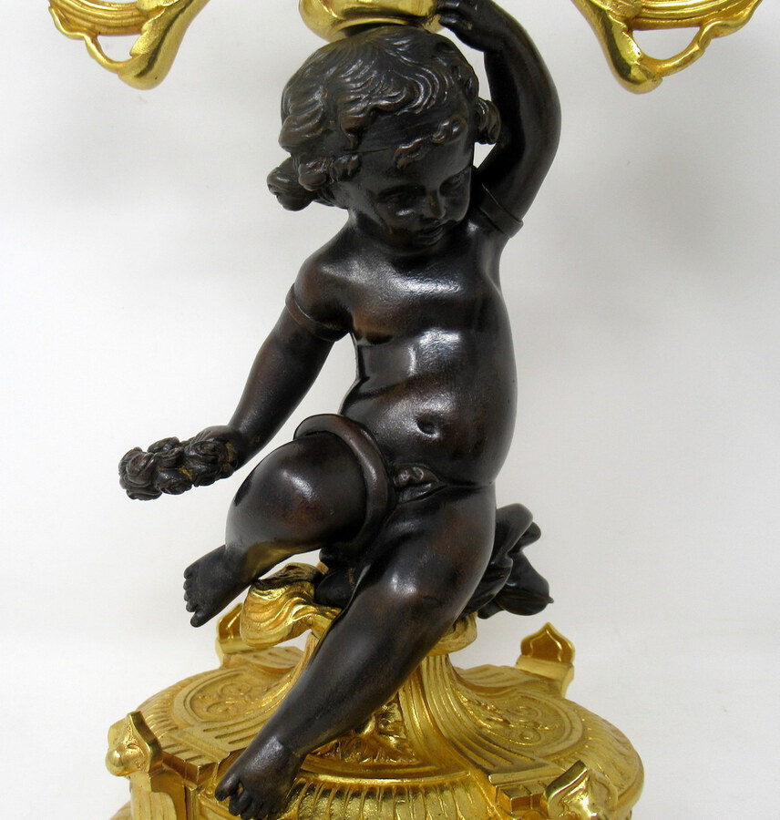 Antique ntique Pair French Sevres Porcelain Gilt Bronze Cherub Candelabra Candlesticks