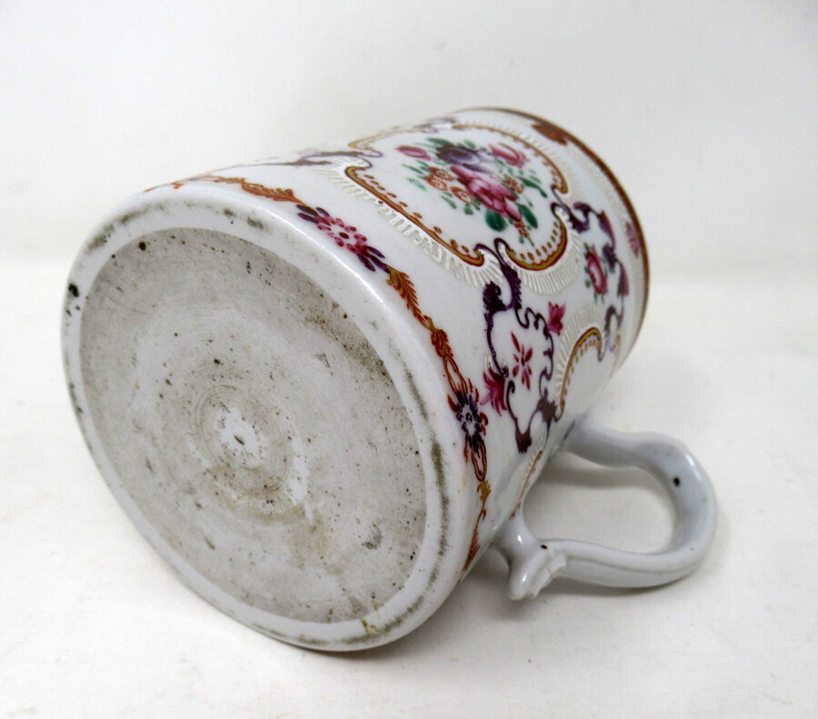 Antique Chinese Canton Porcelain Famille Rose Blue White Tankard Mug Qianlong 18th Cent