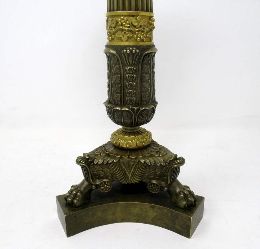 Antique Pair of Ormolu Patinated Bronze Acanthus Empire-Style Candlesticks, 19th Century