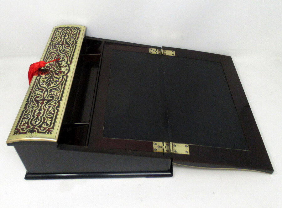 Antique Antique French Tortoiseshell Brass Inlaid Boulle Mahogany Writing Slope Box 19Ct