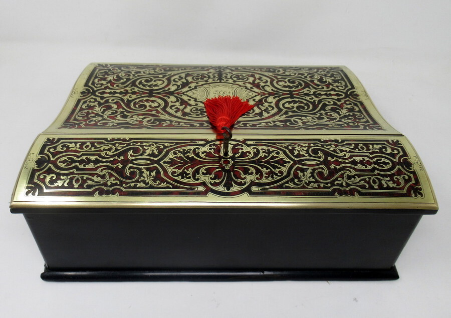 Antique Antique French Tortoiseshell Brass Inlaid Boulle Mahogany Writing Slope Box 19Ct