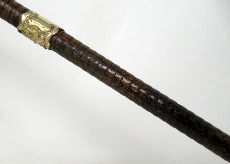 Antique Antique Vintage Partridgewood Wooden Walking Stick 18ct Gold Plated Grip Collar