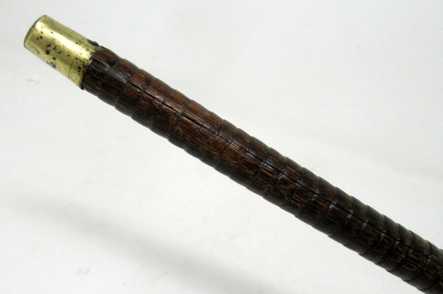 Antique Antique Vintage Partridgewood Wooden Walking Stick 18ct Gold Plated Grip Collar