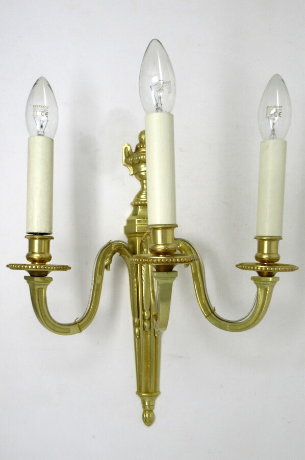 Antique Antique Pair of English Gilt Bronze Three Light Wall Candle Sconces 19th Century