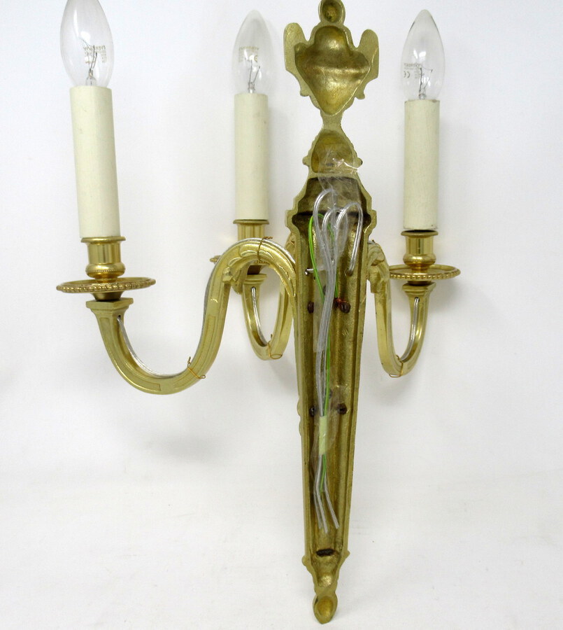 Antique Antique Pair of English Gilt Bronze Three Light Wall Candle Sconces 19th Century