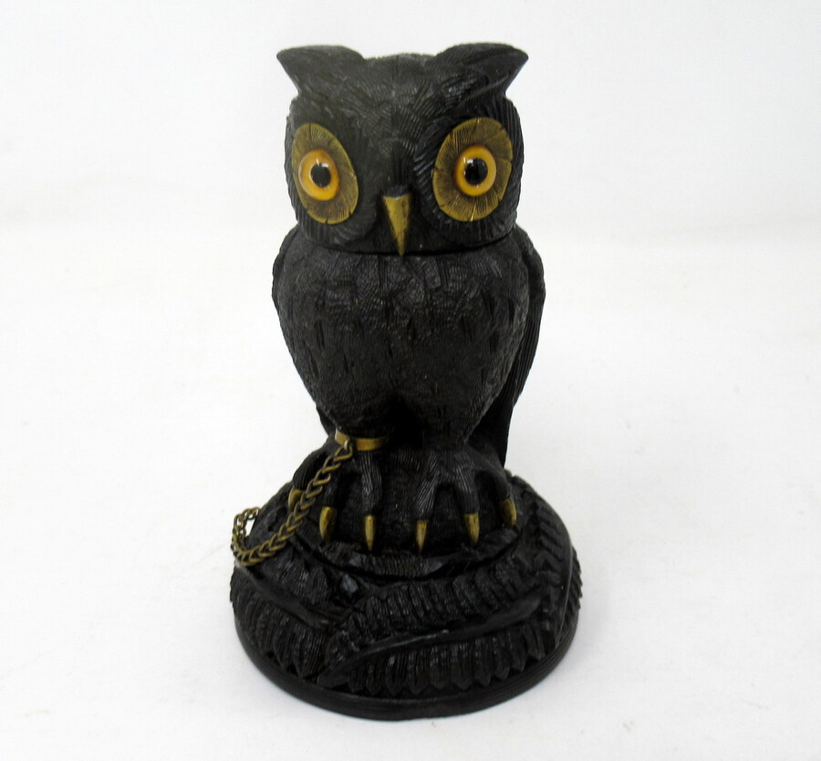 Antique Irish Bog Oak Hand Carved Wooden Owl poss. by Cornelius Goggin Dublin Ireland