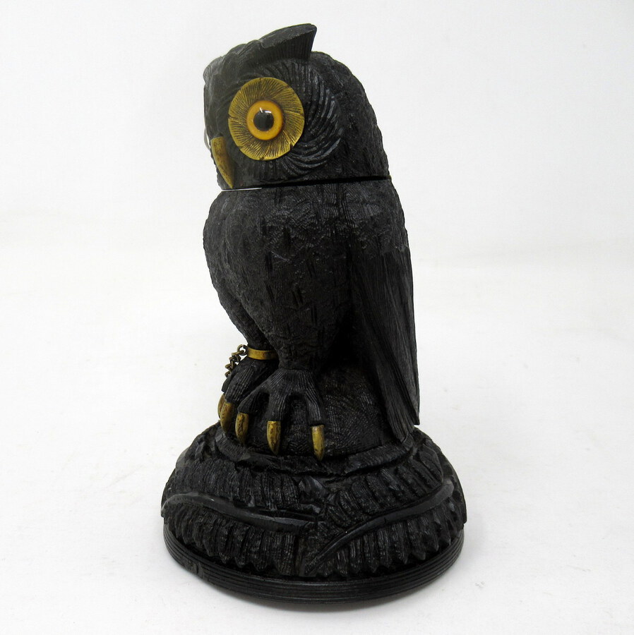 Antique Irish Bog Oak Hand Carved Wooden Owl poss. by Cornelius Goggin Dublin Ireland