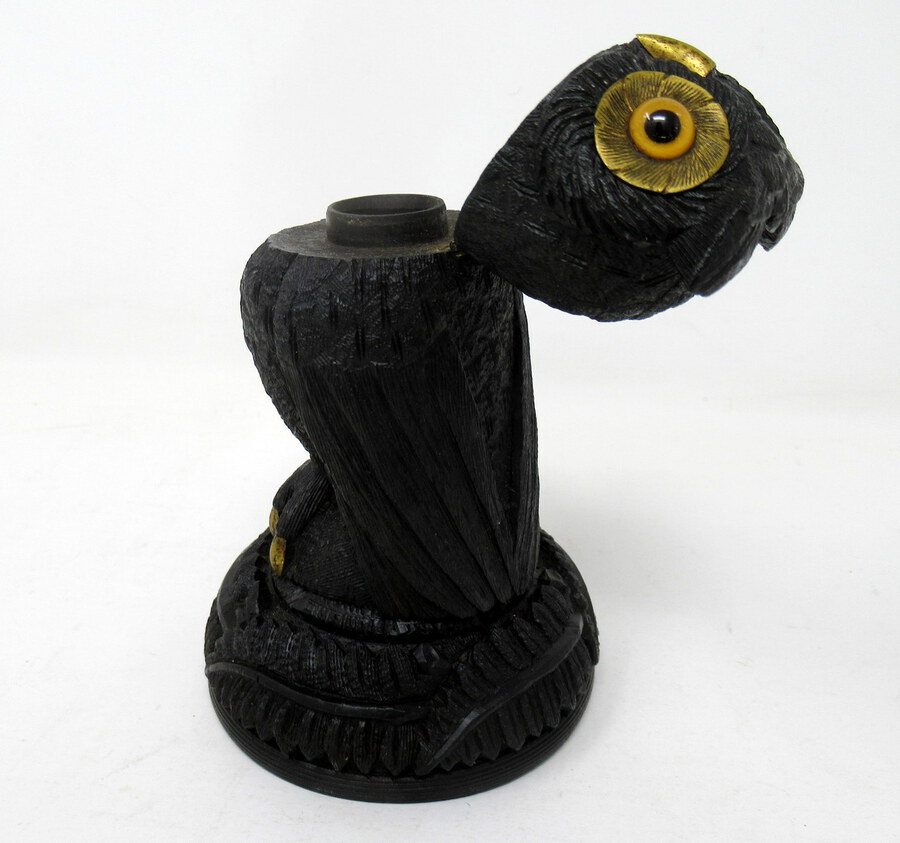 Antique Irish Bog Oak Hand Carved Wooden Owl poss. by Cornelius Goggin Dublin Ireland