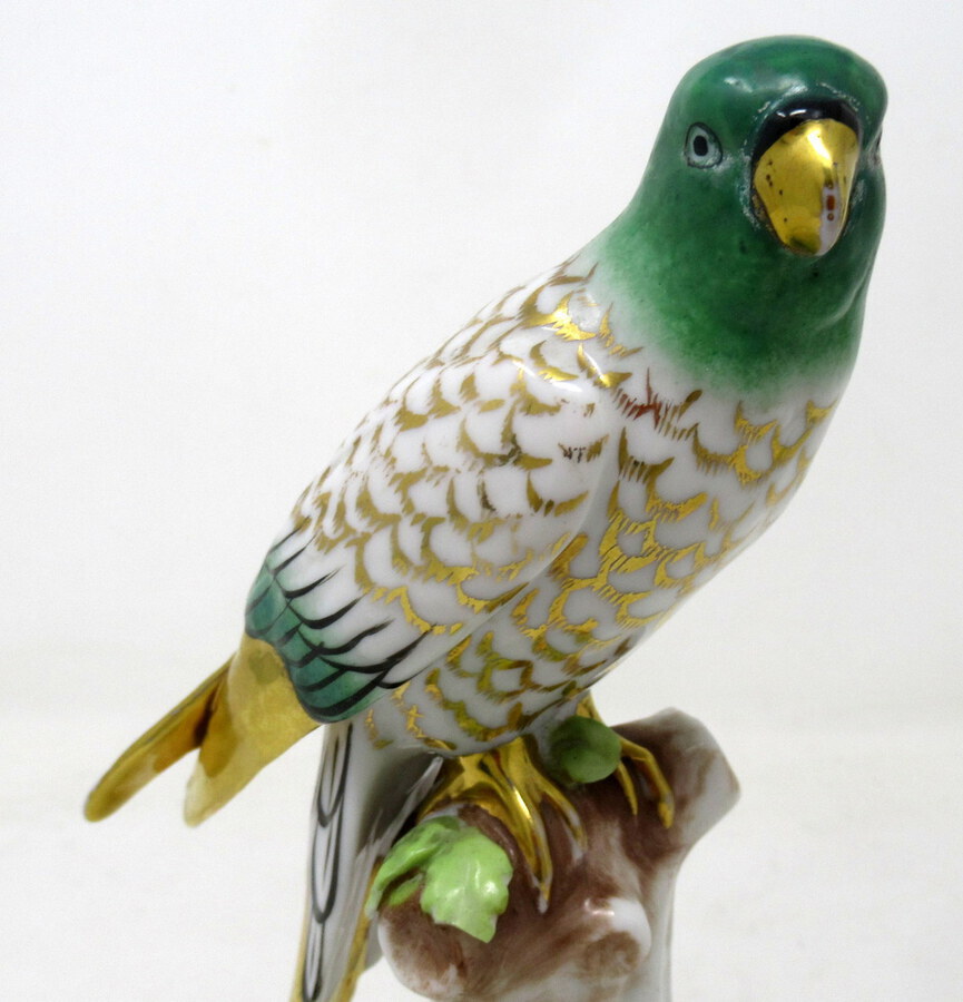 Antique Antique Pair Meissen Style Continental Parrots Birds Green Gilt 19th Century