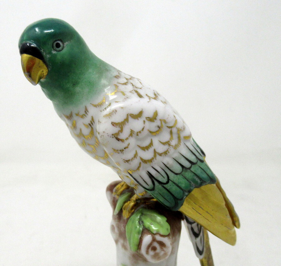 Antique Antique Pair Meissen Style Continental Parrots Birds Green Gilt 19th Century