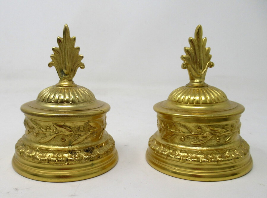 Antique Antique Chinese Japanese Bronze Inkwell Male Bust Pair French Ormolu Desk Set 