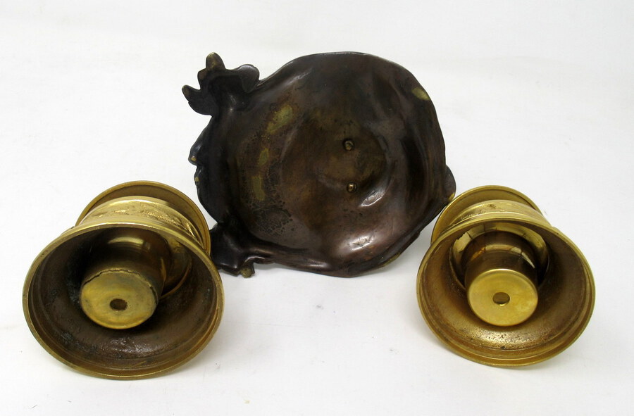 Antique Antique Chinese Japanese Bronze Inkwell Male Bust Pair French Ormolu Desk Set 