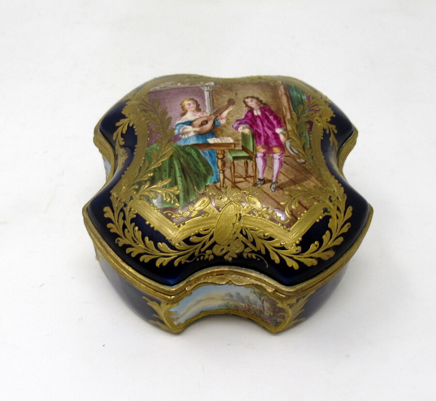 Antique French Sevres Porcelain Hand Painted Jewellery Casket Ormolu Mounts 19th Century