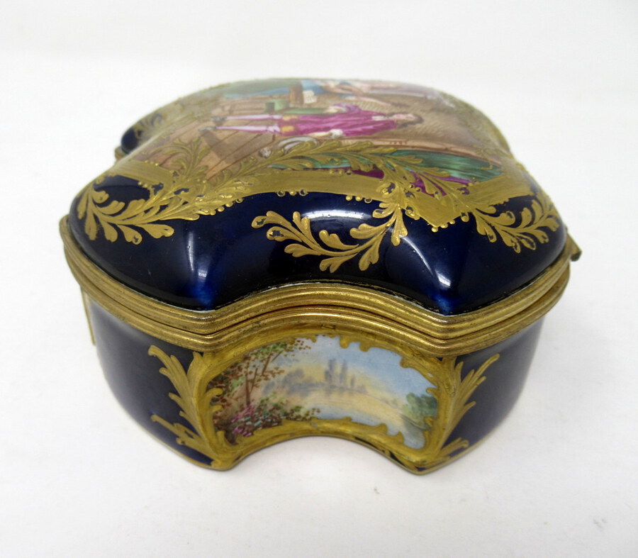 Antique French Sevres Porcelain Hand Painted Jewellery Casket Ormolu Mounts 19th Century