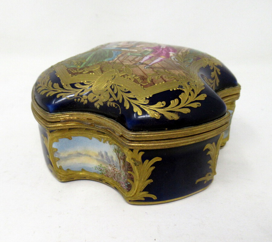 Antique French Sevres Porcelain Hand Painted Jewellery Casket Ormolu Mounts 19th Century