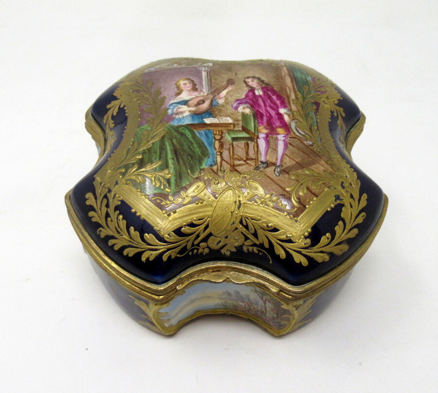 Antique French Sevres Porcelain Hand Painted Jewellery Casket Ormolu Mounts 19th Century